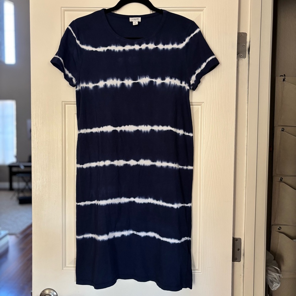 J. Crew Navy and White Tie-Dyed T-Shirt Dress